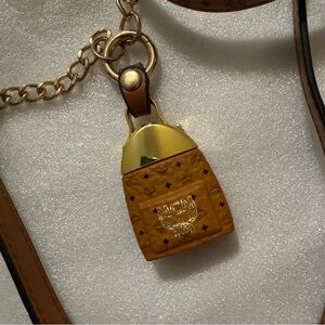 MCM Cognac Logo Leather Key & Card Holder with Gold Hardware